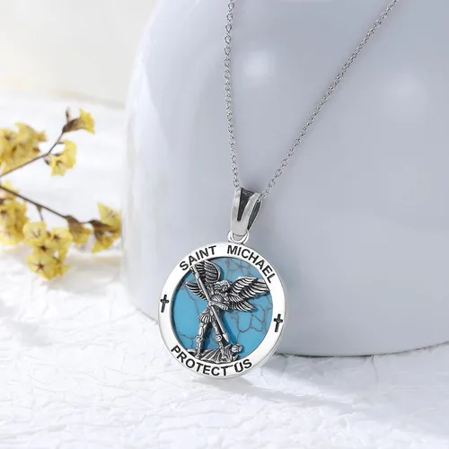 Vista 2 de Collar de plata de ley 925, San Miguel, San Cristóbal, San Benito, Virgen María, Medalla Milagrosa para hombres y mujeres, colgante de amuleto