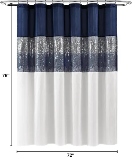 Vista 7 de Lush Decor Cortina de ducha de cielo nocturno, individual, 72 pulgadas de ancho x 78 pulgadas de largo, azul marino y blanco, cortina de ducha