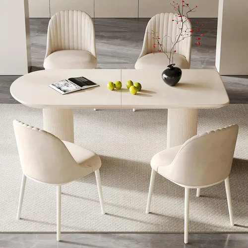 Vista 31 de Mesa de comedor negra de 55 pulgadas, una mesa rectangular de extremo redondeado con patas de diseño ondulado para cocina, comedor, oficina en casa