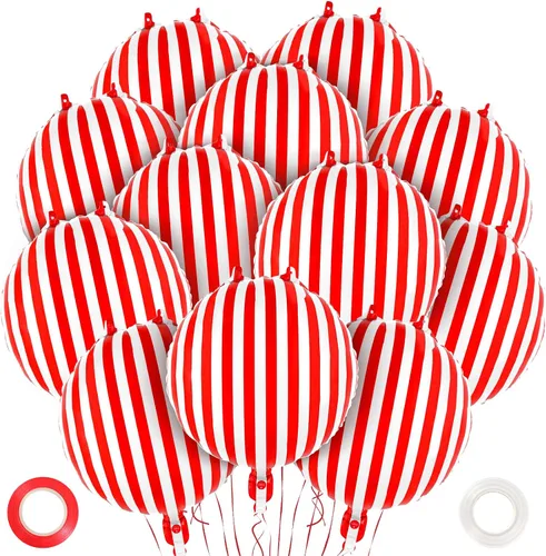 Vista 10 de 12 globos de rayas blancas y negras, globos de aluminio de Halloween de 18 pulgadas, globos a rayas negras para fiesta de cumpleaños, baby shower