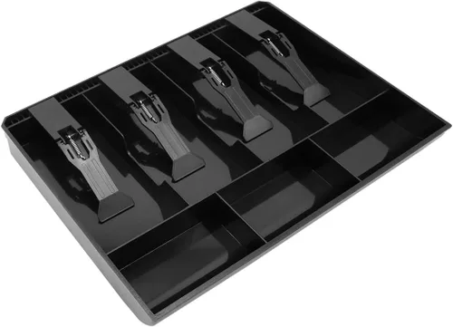 Vista 2 de Bandeja para cajón de caja registradora con 4 compartimentos para billetes/3 monedas para almacenamiento de dinero, color negro