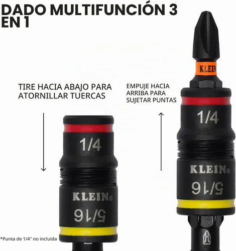 Vista 4 de Klein Tools 32931 Juego de llaves de impacto SAE 3 en 1, 1 enchufe abatible con tamaños de destornillador de tuerca de 1/4 y 5/16 y soporte