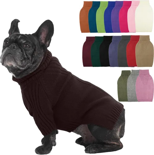Vista 39 de IECOii Suéter de perro salchicha de cuello alto para perros pequeños, medianos y hembras, elástico y transpirable, abrigo de punto cálido, para Negro