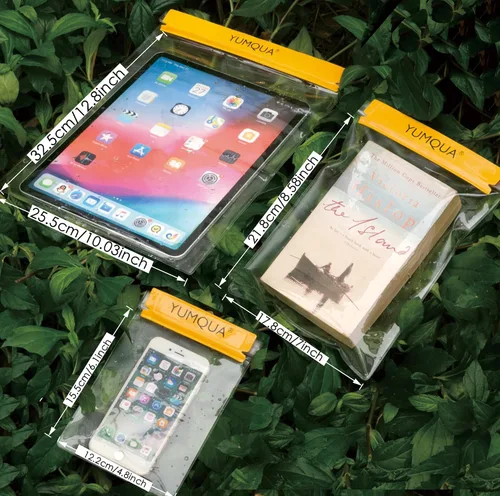 Vista 2 de YUMQUA Juego de 5 bolsas transparentes impermeables para documentos, mapas, cámara, teléfono celular, llave de automóvil, se adapta a kayak, barco
