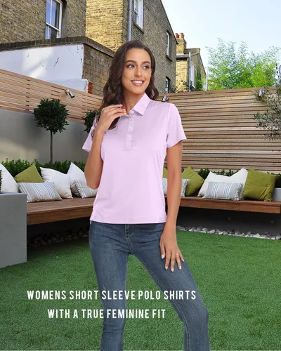 Vista 3 de URMOSS Polo de golf para mujer, transpirable, de manga corta, ligera, 4 botones