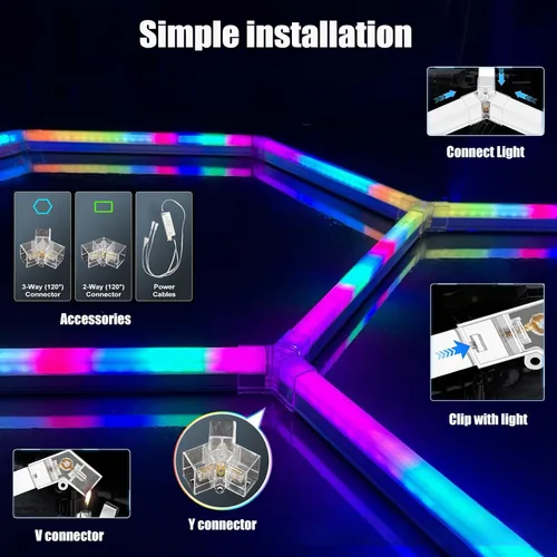 Vista 8 de 25Pack RGB Hexagon Lights,Music Sync 5Hex LED Hexagon Lights,RGB 358 Kinds of Changes Dimmable Speed-Adjustable DIY Color-Changing Lights Smart App