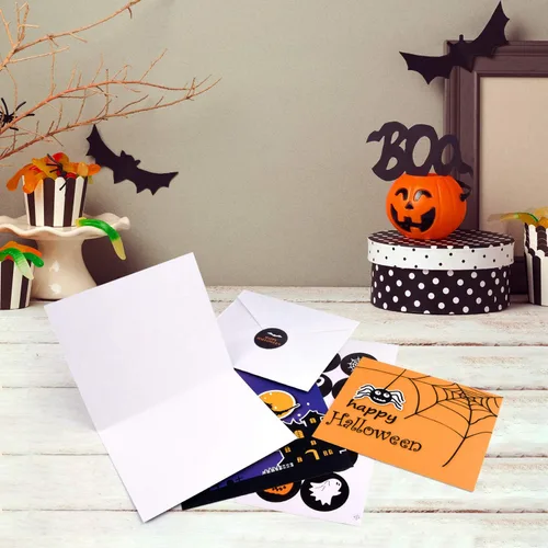 Vista 5 de TUPARKA Paquete de 30 tarjetas de felicitación de Halloween con sobres y calcomanías de Halloween, 6 diseños de Halloween