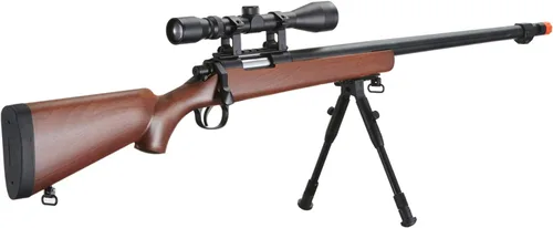 Vista 4 de Well MB03 - Rifle de francotirador Airsoft con alcance y bípode - Madera