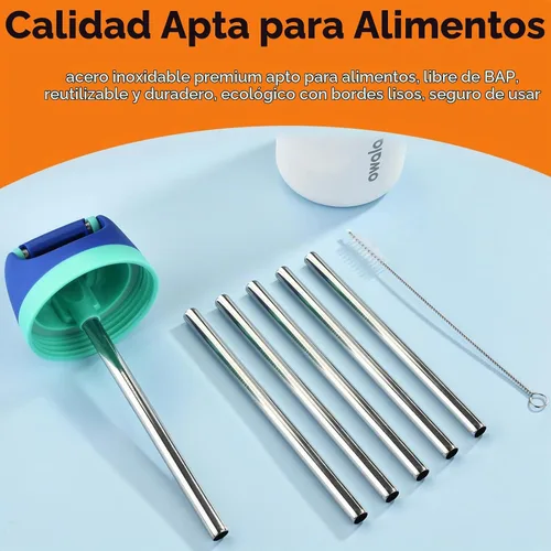 Vista 4 de ALINK Pajitas de acero inoxidable para botella de agua aislada Owala FreeSip de 16 onzas, paquete de 6 popotes de repuesto de metal reutilizables