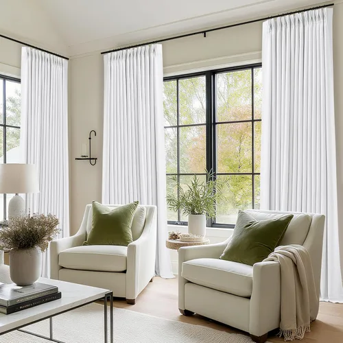 Vista 181 de Juego de 2 paneles de cortinas plisadas negras de 80 pulgadas para sala de estar, cortinas plisadas de lino con forro de 80 pulgadas de largo, 100%