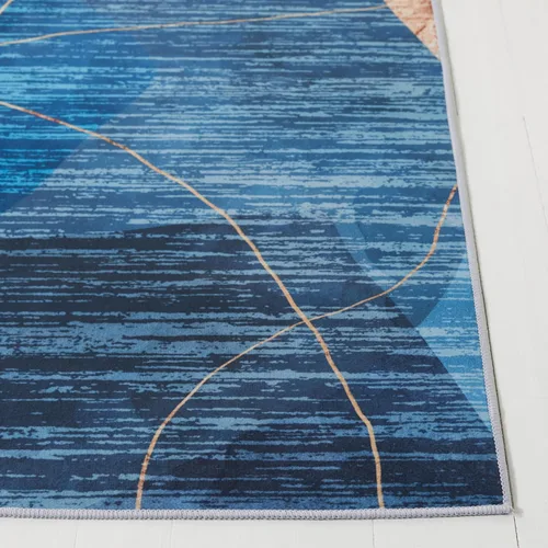 Vista 3 de SAFAVIEH Alfombra lavable Tacoma Collection – 2'6" x 4', azul y dorado, antideslizante y fácil limpieza, ideal para en entrada, puerta principal