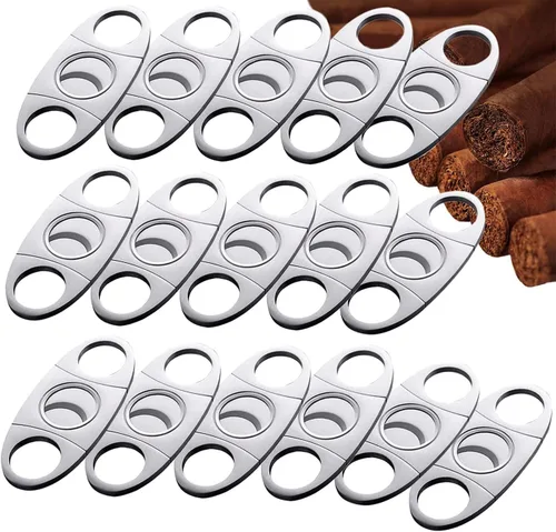 Vista 10 de Cortador de puros, guillotina de acero inoxidable liso para puros, hoja de doble corte, 1 paquete de accesorios exquisitos plateados para cigarros