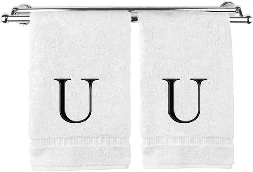 Vista 136 de Toalla de mano monogramada, regalo personalizado, juego de 2 - Toalla bordada con letra de bloque dorada - Extra absorbente 100% algodón turco
