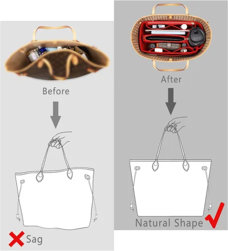 Vista 4 de Organizador de bolso, organizador de bolso, organizador de bolsa, perfecto para Speedy Neverfull y más, 5 tamaños (M, rojo)