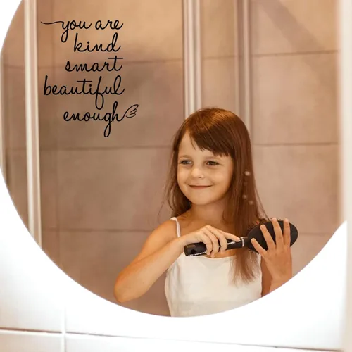 Vista 3 de Calcomanías de afirmaciones de espejo de baño, You are Kind Smart Beautiful Enough Calcomanías de vinilo, lindas calcomanías de espejo