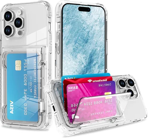 Vista 12 de Funda tipo cartera para iPhone 13 Pro Max con 3 ranuras para tarjetas de crédito, a prueba de golpes, híbrida, resistente, transparente Cubierta