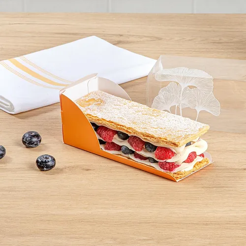 Vista 8 de Restaurantware Caja rectangular de plástico transparente Eclair, 100 unidades Naranja