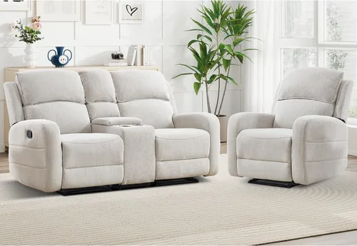 Vista 20 de EBELLO Juego de sofá reclinable manual para sala de estar, sofá reclinable de tela suave para sala de reuniones, respaldo y apoyabrazos acolchados