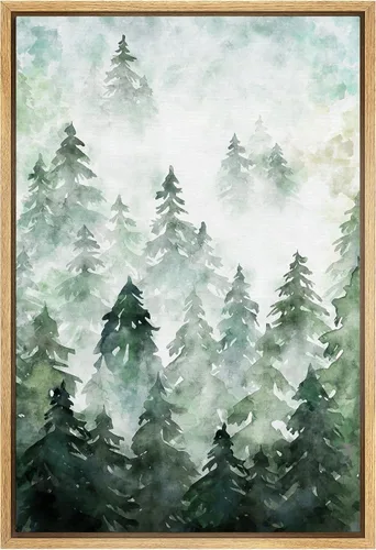 Vista 25 de SIGNWIN Lienzo enmarcado para pared, bosque blanco y negro, pino, ilustraciones de naturaleza silvestre, arte moderno, rústico, decorativo