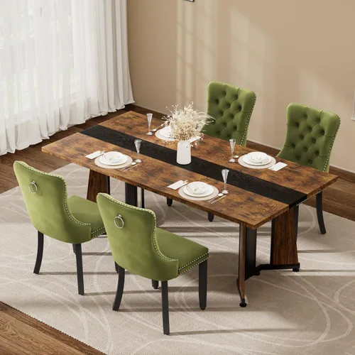 Vista 25 de Juego de mesa de comedor de 5 piezas con 4 sillas, mesa de comedor rectangular de madera de 71 pulgadas con sillas de comedor de terciopelo, tablero