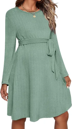 Vista 2 de Ekouaer Vestido de maternidad para mujer, manga larga, punto acanalado, vestido de embarazo, vestido casual de cuello redondo