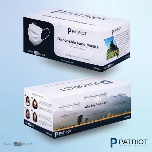 Vista 3 de Patriot Medical Devices Máscara facial desechable Hecha en los Estados Unidos Material suave, hipoalergénico, hidrofóbico 50