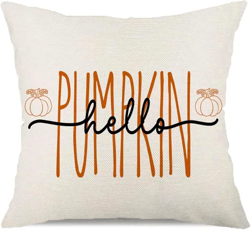 Vista 10 de Fundas de almohada de 18 x 18 pulgadas con texto en inglés "Hello Fall", decoraciones de otoño con texto en inglés "Hello Pumpkin", fundas
