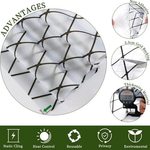 Vista 3 de VELIMAX Película de vinilo de vidrio decorativo para ventana, diseño de celosía negra esmerilada, película de vinilo de vidrio extraíble