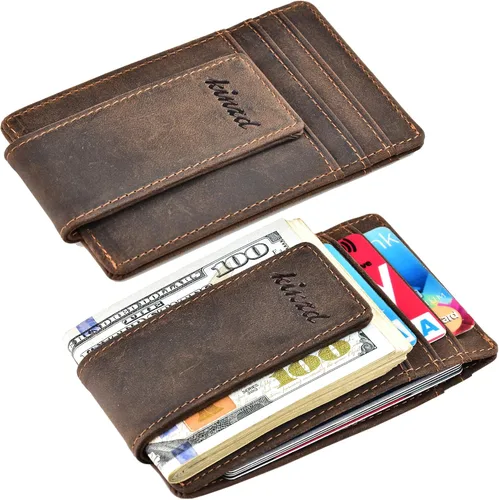 Vista 2 de Clip para dinero cartera de bolsillo frontal cartera delgada de cuero con bloqueo RFID fuerte imán Cartera RFID