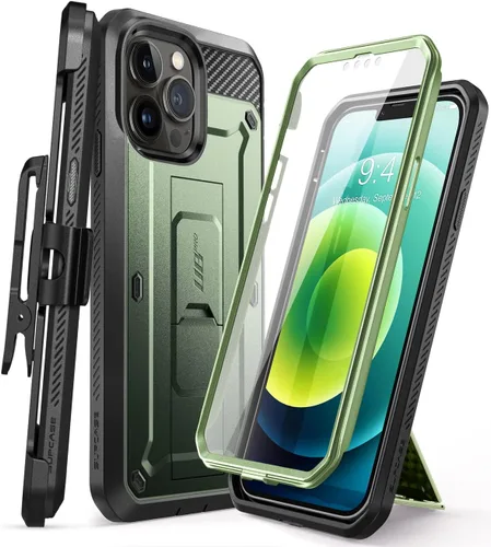 Vista 10 de SUPCASE Funda para iPhone 13 Pro Max con protector de pantalla (Unicorn Beetle Pro), [soporte integrado y clip para cinturón] Funda protectora
