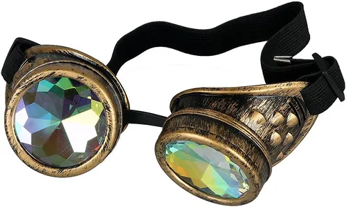 Vista 60 de Gafas caleidoscopio para raves trippy psicodélico steampunk con lentes de cristal de difracción de prisma arcoíris