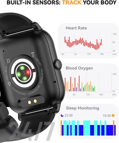Vista 4 de Reloj inteligente para hombres y mujeres, pantalla HD de 1.85 pulgadas, rastreador de fitness Bluetooth, contador de pasos/monitor de sueño, más