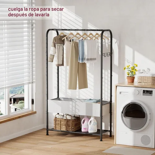 Vista 2 de SINGAYE - Armario de pie con estante para colgar ropa Negro