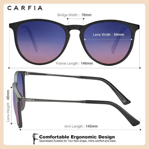 Vista 5 de CARFIA Gafas de sol vintage para mujer, polarizadas, protección UV, estilo clásico retro, CA5100