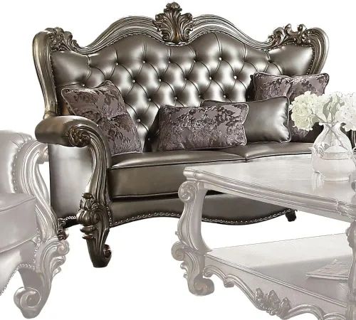 Vista 3 de Acme Versalles - Sofá biplaza con 4 almohadas, poliuretano plateado y platino antiguo