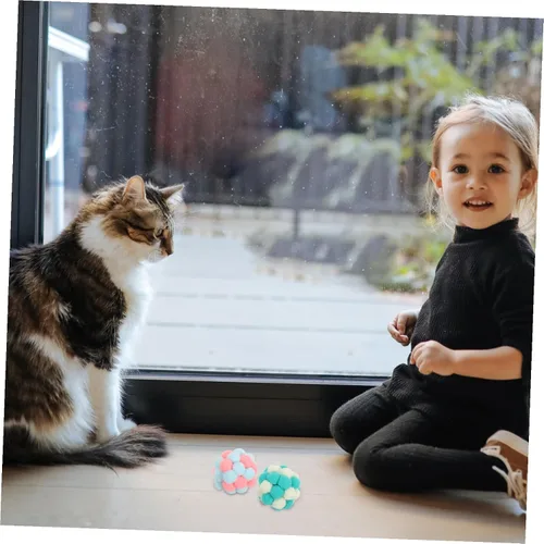 Vista 2 de GANAZONO 3pcs Colorful Cat Balls with Inner Bells Soft Wear-Resistant Interactive Fuzzy for Indoor Cats Lightweight Exercise and Entertainment for
