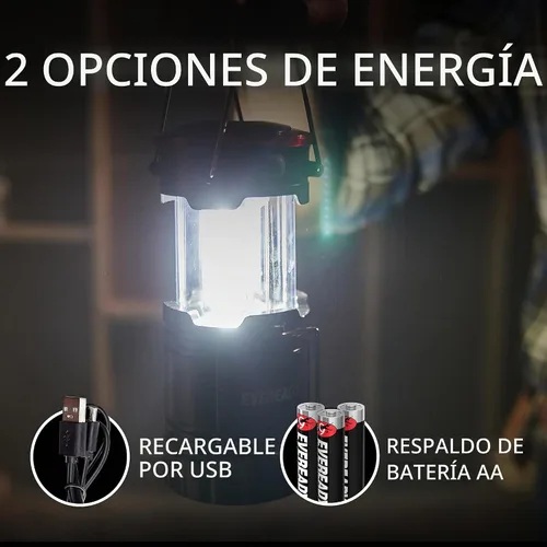 Vista 2 de EVEREADY Linterna de campamento de 360 LED (paquete de 2), linternas LED plegables, kits de supervivencia resistentes para huracanes, luz de Negro