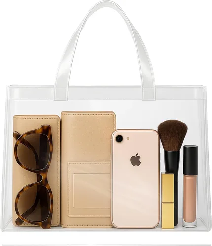 Vista 7 de Plastic Tote Bag, Durable PVC Transparent Bag with Reinforced Handles, Waterproof Vinyl