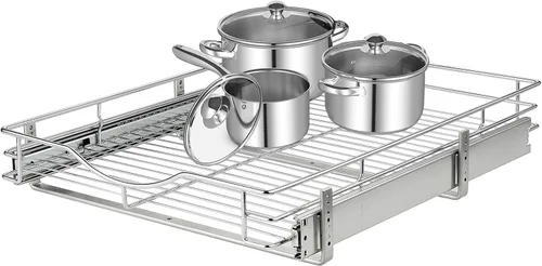 Vista 7 de DINDON Organizador de gabinete extraíble (11 pulgadas de ancho x 18 pulgadas de profundidad), cajones extraíbles para armarios de cocina, estantes