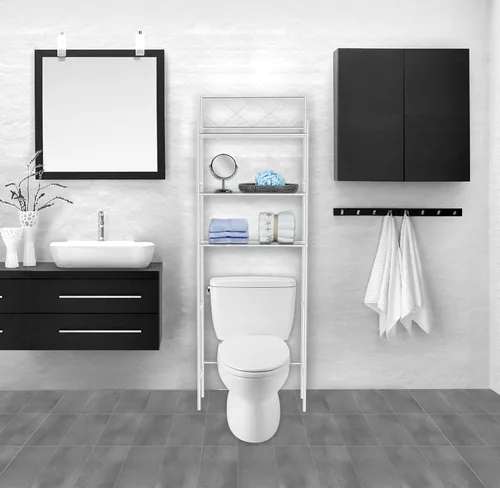 Vista 9 de J&V TEXTILES Organizador de baño de 3 estantes sobre el inodoro, protector de espacio de baño (negro)