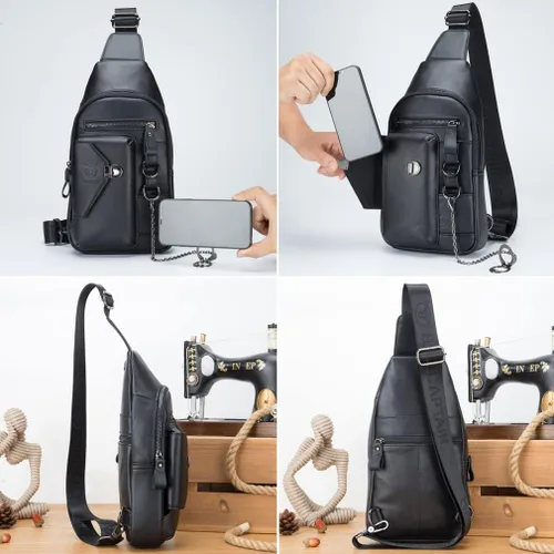 Vista 3 de KPYWZER Mochila de cuero vintage para hombre cruzada hombro pecho mochila de día