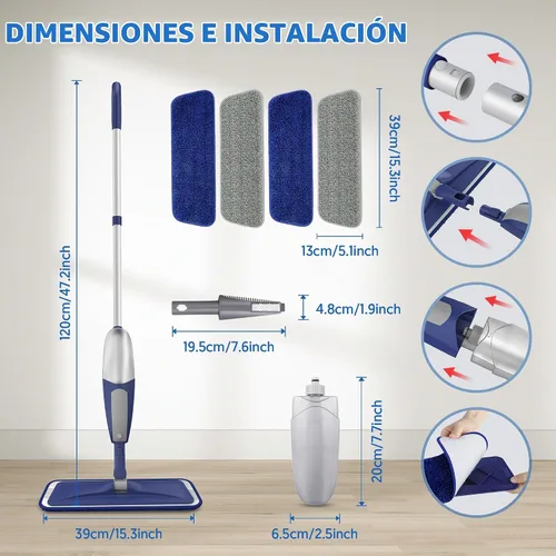 Vista 6 de BPAWA Trapeadores en aerosol para limpieza de pisos: mopa de microfibra