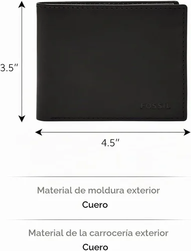 Vista 5 de Fossil Derrick - Cartera de piel con bloqueo RFID, doble pasarela con funda extraíble para tarjetas, color negro