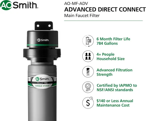 Vista 2 de AO Smith Filtro de agua para grifo de fregadero - Sistema avanzado de filtro de agua de conexión directa debajo del fregadero - La filtración