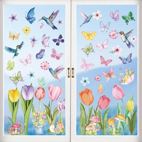 Vista 9 de AOWDIAO Calcomanías reutilizables de doble cara para ventana, duendes, tréboles, gnomos, monedas, decoración irlandesa festiva para ventanas