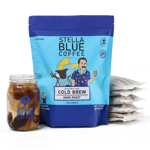 Vista 12 de STELLA BLUE Café fresco frío Mezcla de gato grande 100% arábica tostado medio Paquetes de café molido Notas de caramelo avellana y acabado