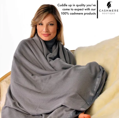 Vista 6 de Cashmere Boutique: Manta individual de cachemira 100% pura en 4 capas (color: gris medio, tamaño: 60 "x 90") - Tamaño individual Pure Cashmere Luxury