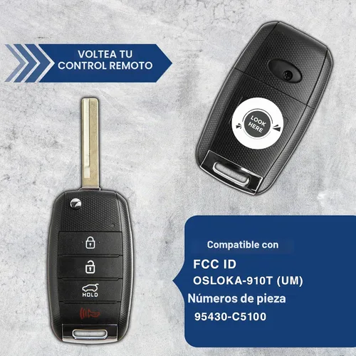 Vista 4 de Llavero retráctil con entrada sin llave compatible con Kia Sorento 2016-2018 (OSLOKA-910T) Uno