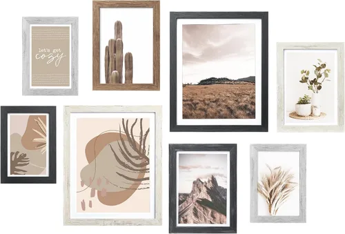 Vista 9 de ArtbyHannah Juego de marcos de pared para galería, marcos de fotos color beige, collage de decoración de pared con arte neutro para sala de estar
