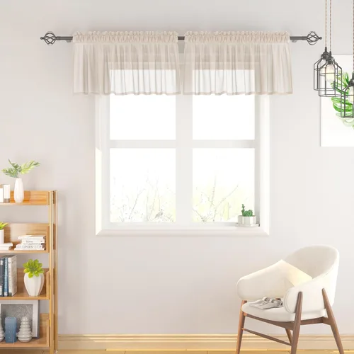 Vista 7 de Cenefas traslúcidas beige de 18 pulgadas, cortinas para ventana de sala de estar, dormitorio, cocina, mini paneles de cortina cortos pequeños